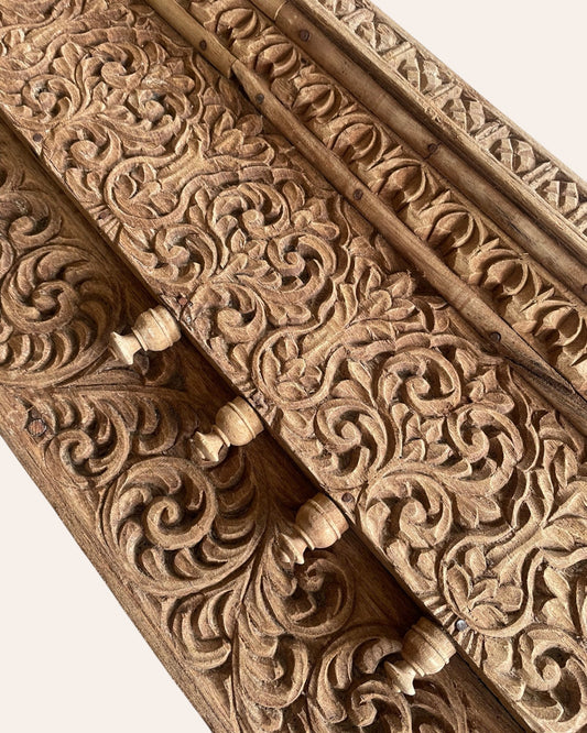 Vintage Hand-Carved Floral Wooden Wall Panel
