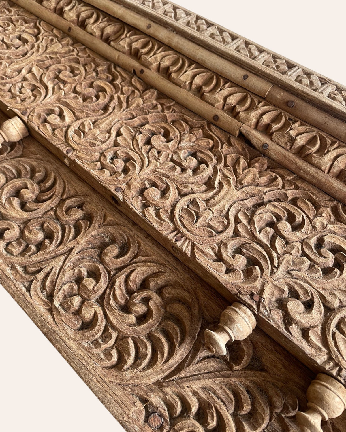 vintage hand-carved floral wooden wall panel