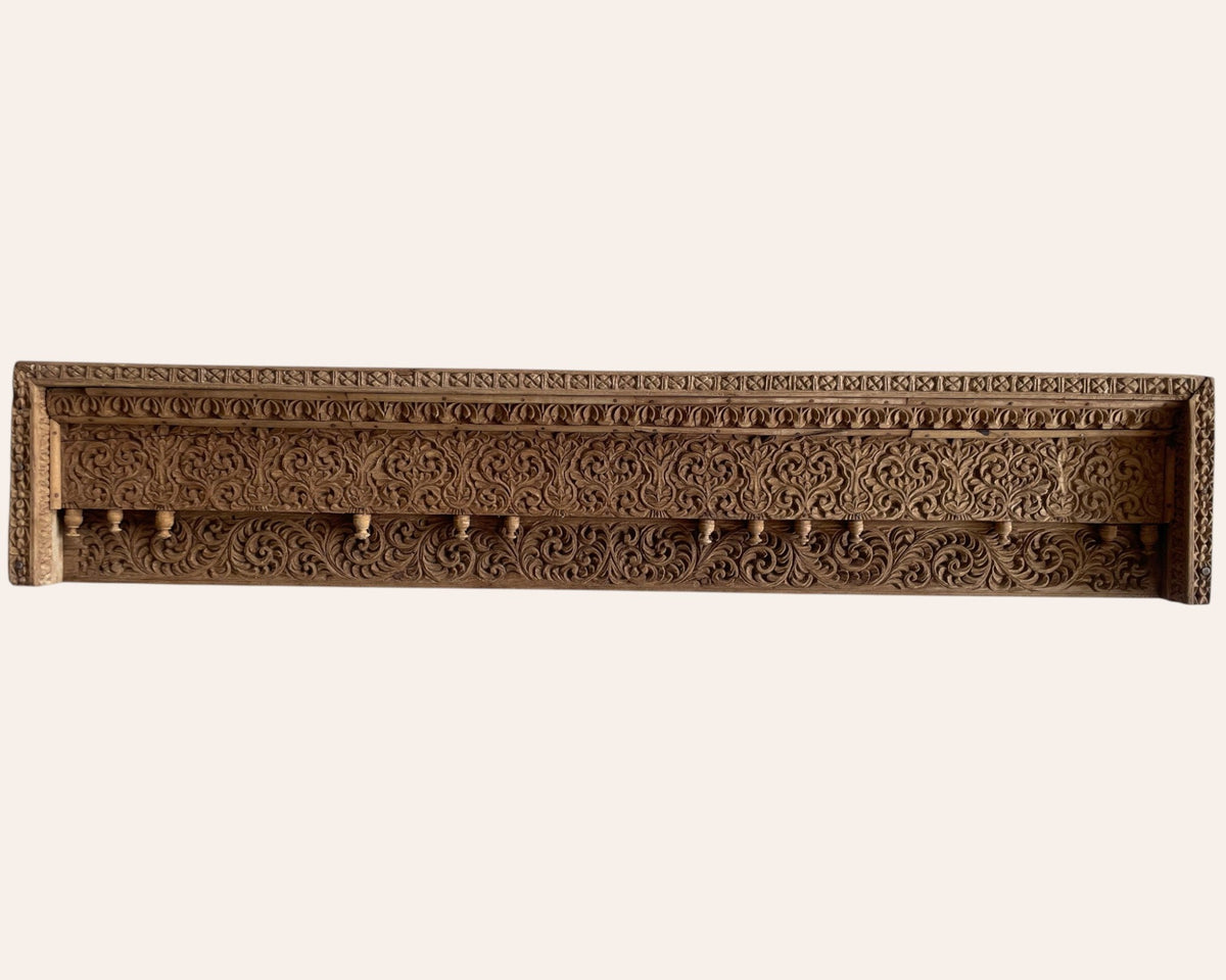 vintage hand-carved floral wooden wall panel
