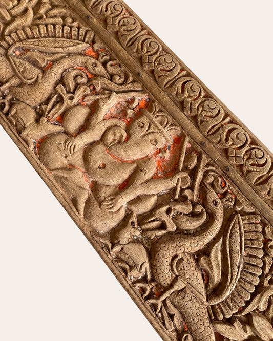 Carved Old Wooden Lord Ganesha Wall Panel