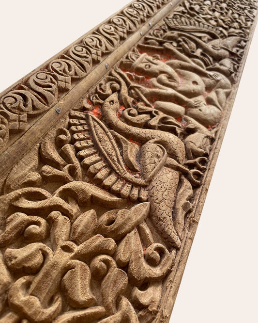 Carved Old Wooden Lord Ganesha Wall Panel