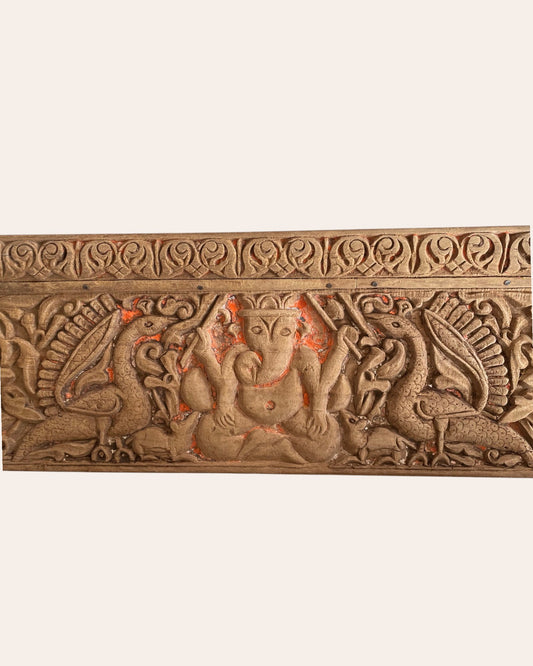 Carved Old Wooden Lord Ganesha Wall Panel