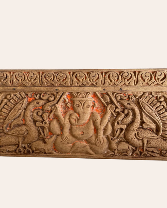 Carved Old Wooden Lord Ganesha Wall Panel