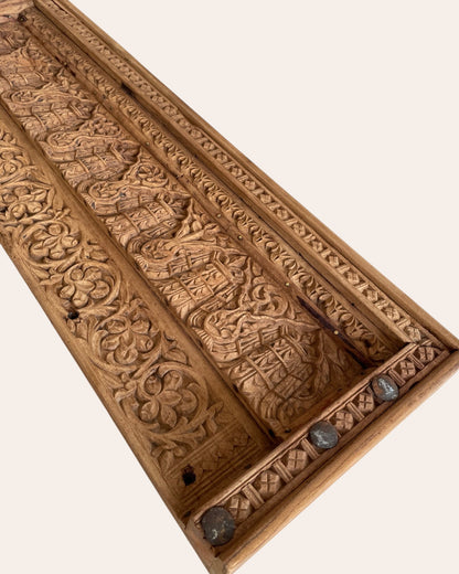 Antique Hand-Carved Floral & Architectural Wooden Wall Decor Panel