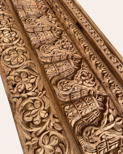 Antique Hand-Carved Floral & Architectural Wooden Wall Decor Panel