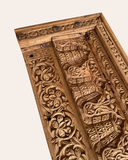Antique Hand-Carved Floral & Architectural Wooden Wall Decor Panel