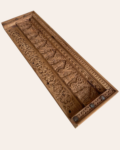 Antique Hand-Carved Floral & Architectural Wooden Wall Decor Panel