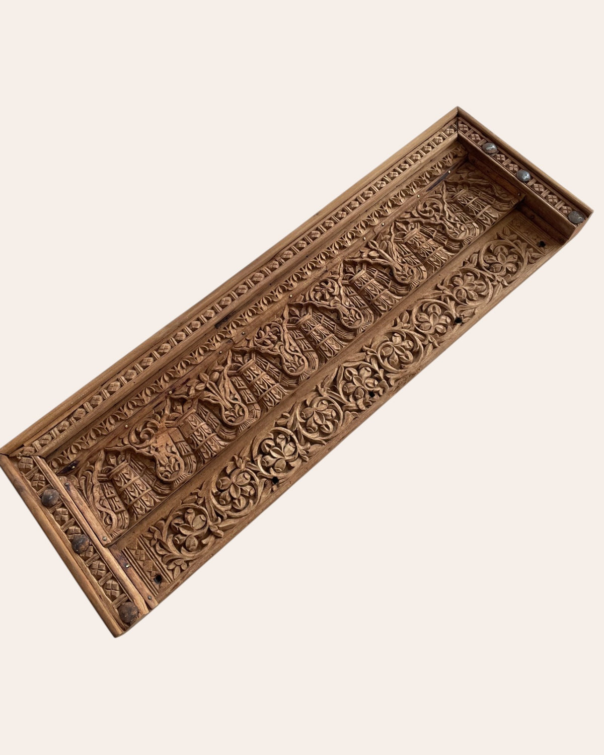 antique hand-carved floral & architectural wooden wall decor panel
