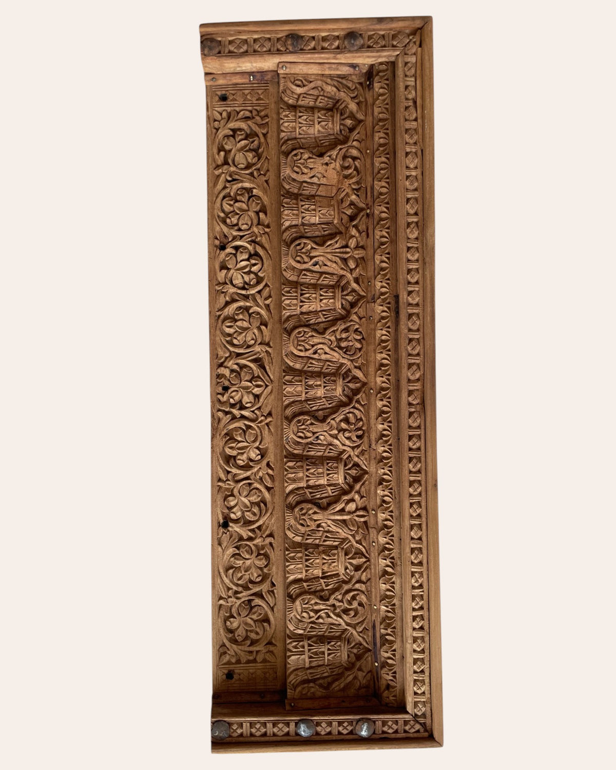 antique hand-carved floral & architectural wooden wall decor panel