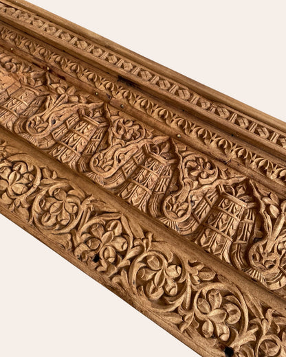 Antique Hand-Carved Floral & Architectural Wooden Wall Decor Panel