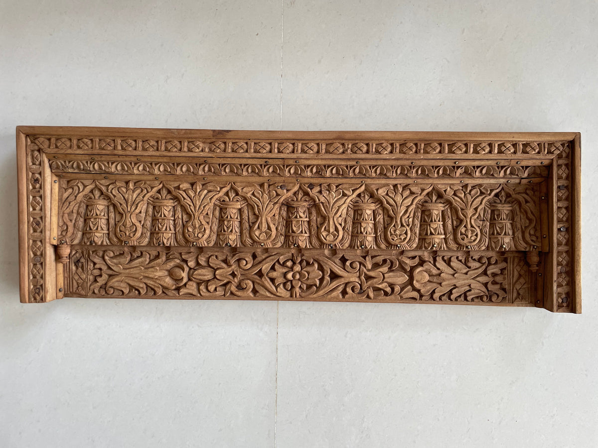 antique hand-carved floral & architectural wooden wall panel