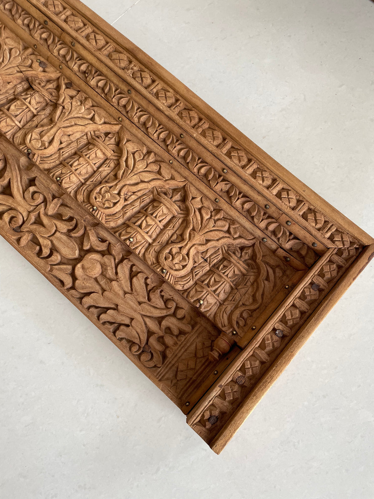 antique hand-carved floral & architectural wooden wall panel