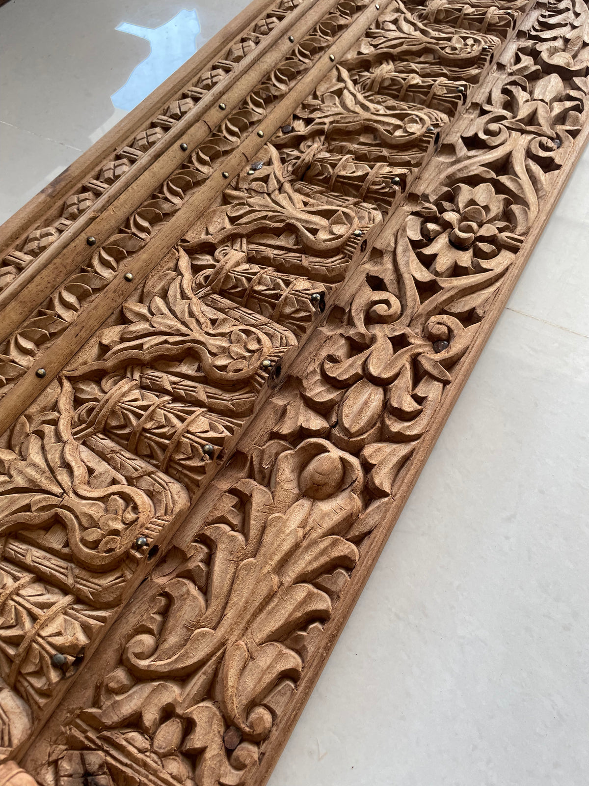 antique hand-carved floral & architectural wooden wall panel