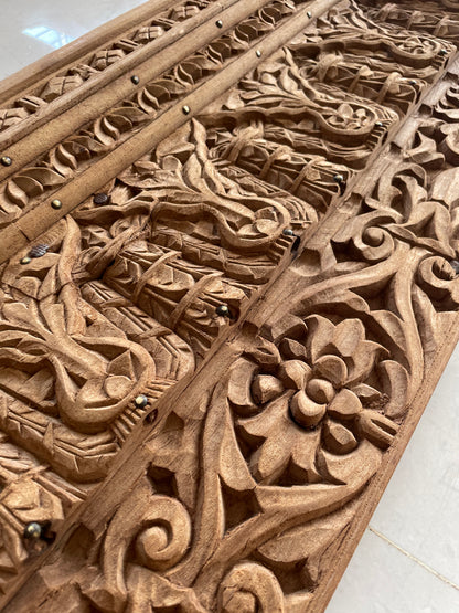 Antique Hand-Carved Floral & Architectural Wooden Wall Panel