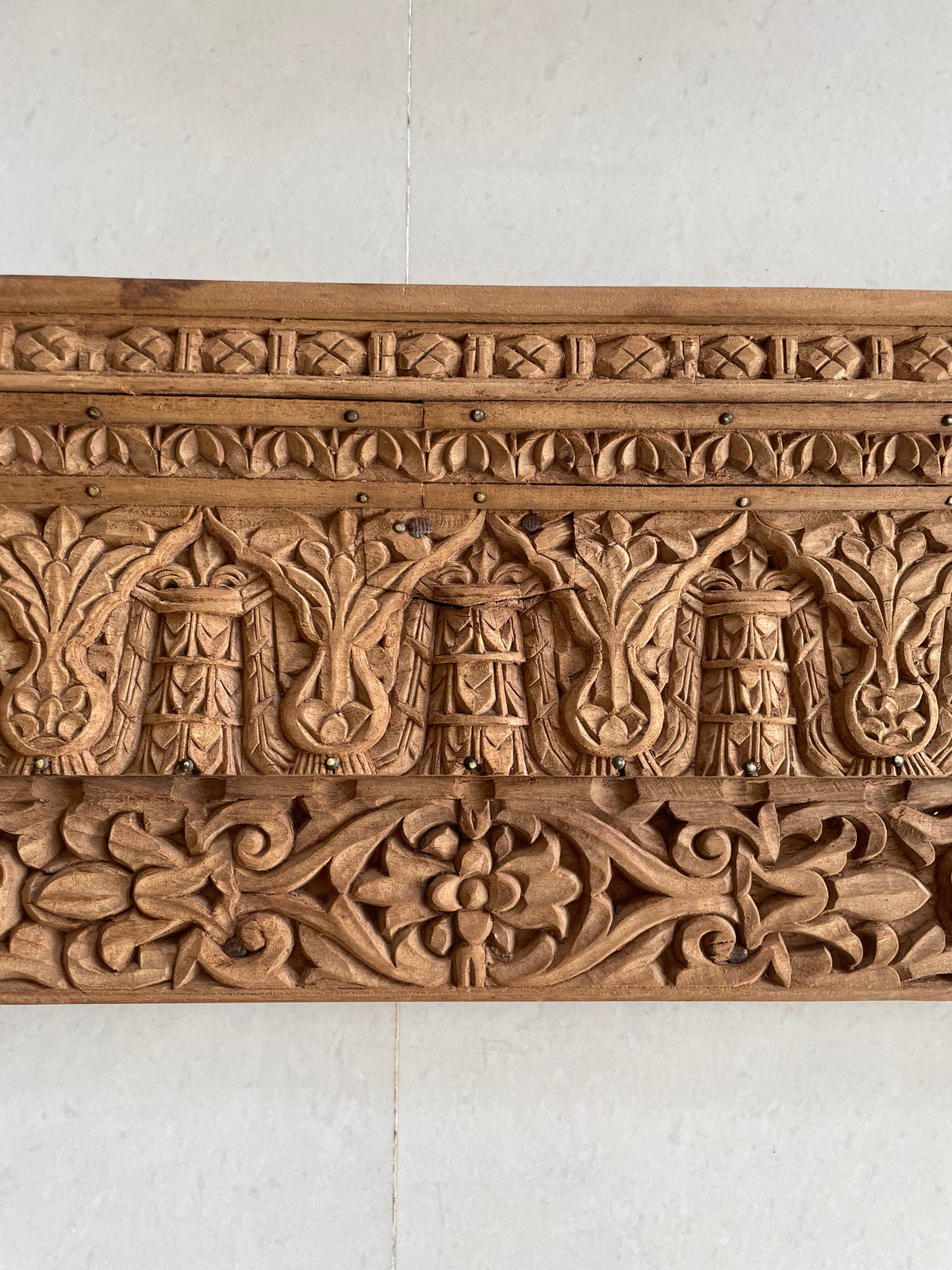 antique hand-carved floral & architectural wooden wall panel