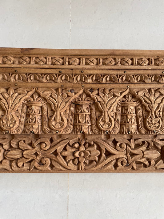 Antique Hand-Carved Floral & Architectural Wooden Wall Panel