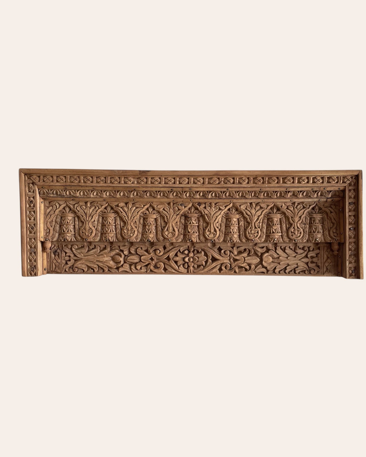 antique hand-carved floral & architectural wooden wall panel