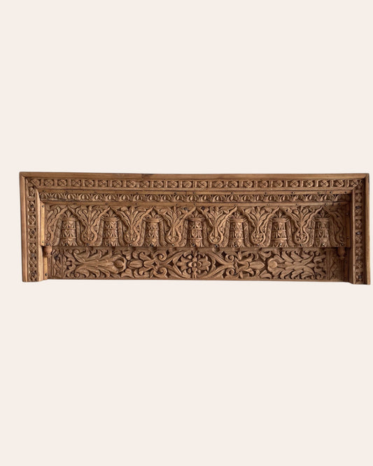 Antique Hand-Carved Floral & Architectural Wooden Wall Panel