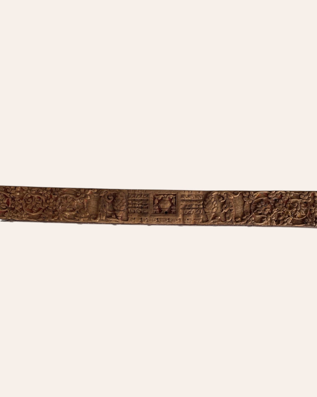 vintage hand-carved floral & ornamental architectural wooden wall panel with old iron strip