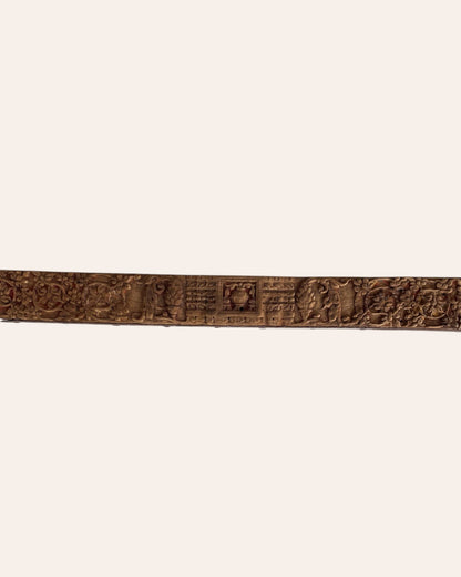 Vintage Hand-Carved Floral & Ornamental Architectural Wooden Wall Panel with Old Iron Strip