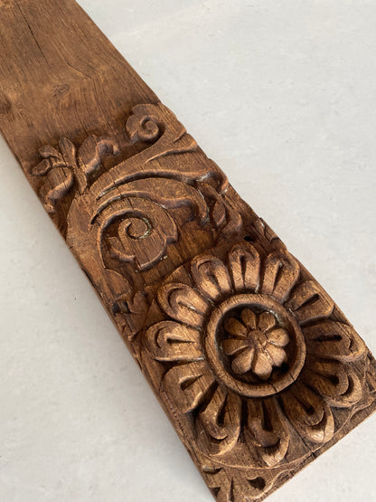 Vintage Hand-Carved Floral Architectural Wooden Wall Panel