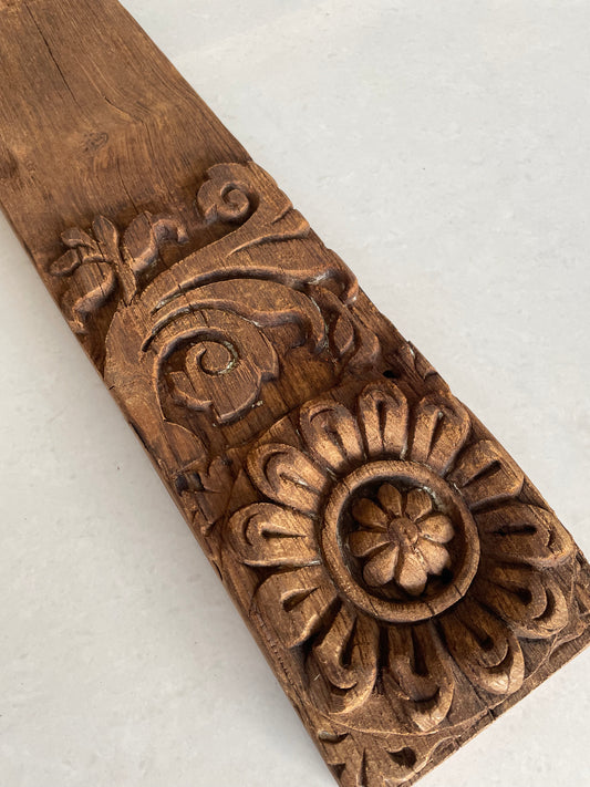 Vintage Hand-Carved Floral Architectural Wooden Wall Panel
