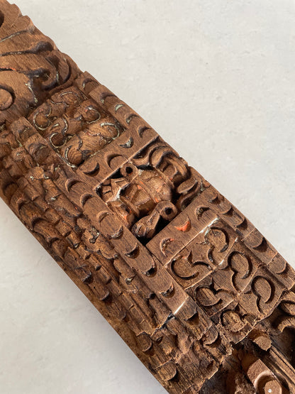 Vintage Hand-Carved Floral Architectural Wooden Wall Panel