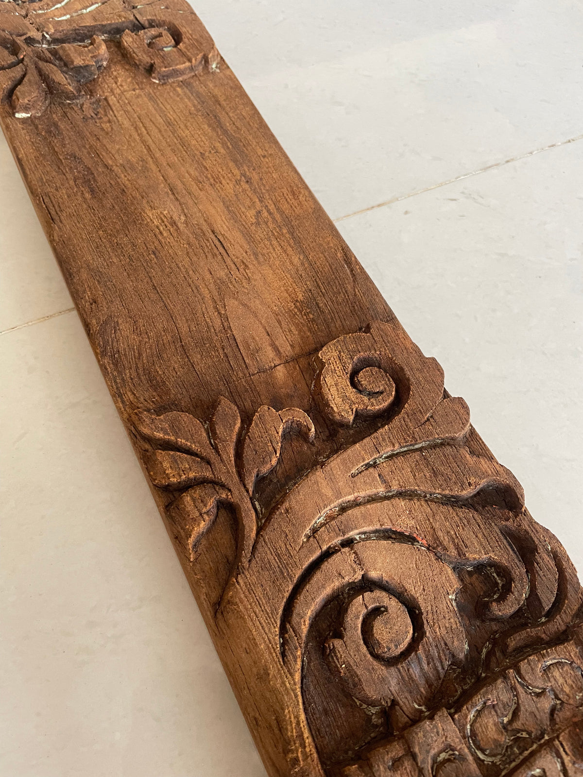 vintage hand-carved floral architectural wooden wall panel