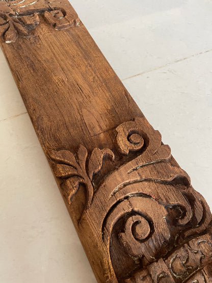Vintage Hand-Carved Floral Architectural Wooden Wall Panel
