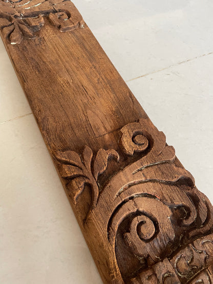 Vintage Hand-Carved Floral Architectural Wooden Wall Panel