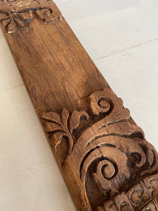 Vintage Hand-Carved Floral Architectural Wooden Wall Panel