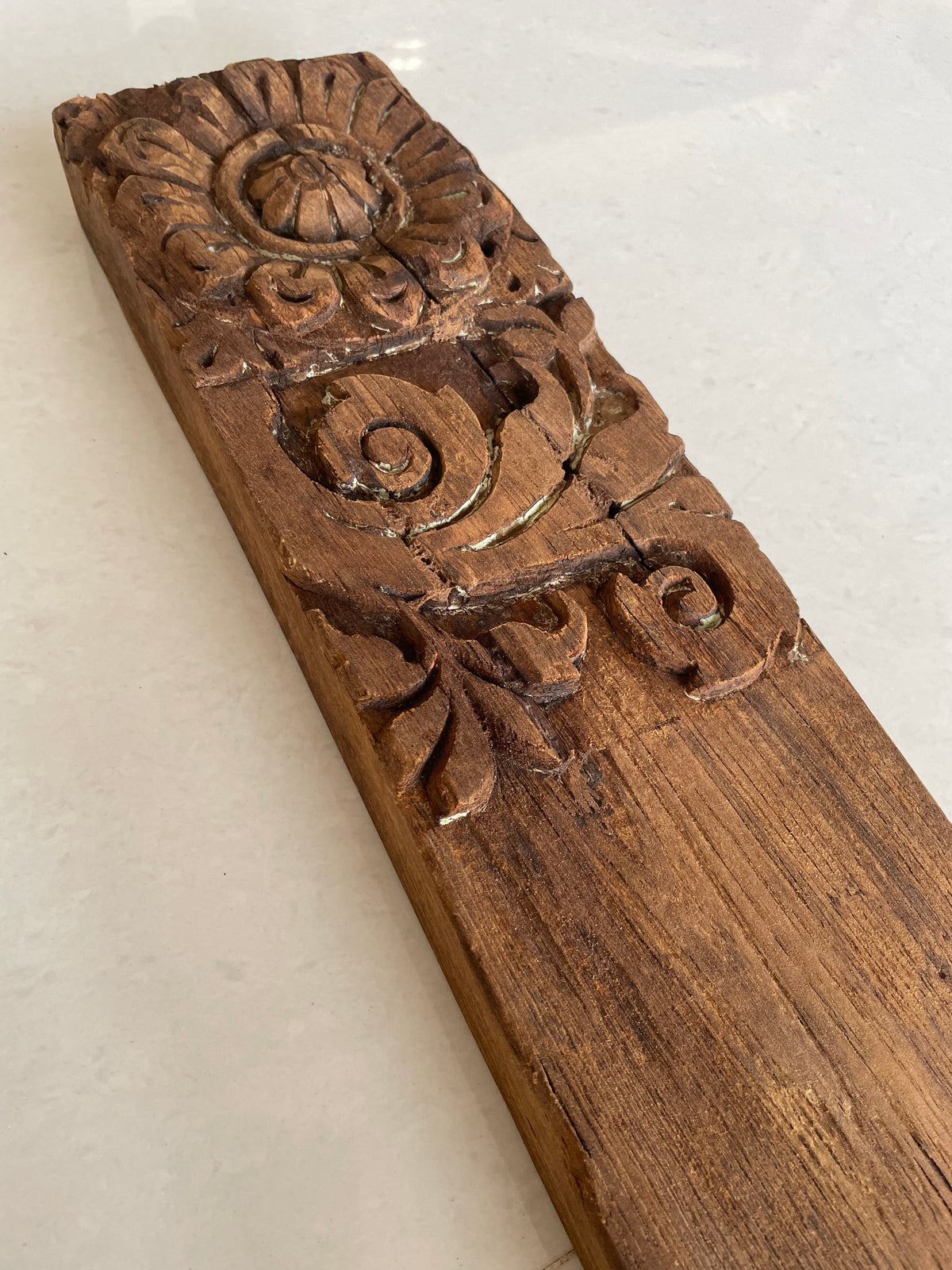 vintage hand-carved floral architectural wooden wall panel
