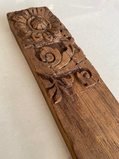 Vintage Hand-Carved Floral Architectural Wooden Wall Panel