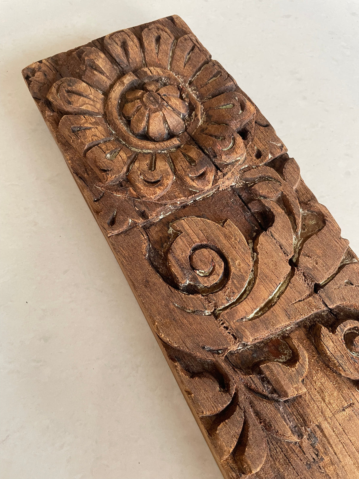 vintage hand-carved floral architectural wooden wall panel