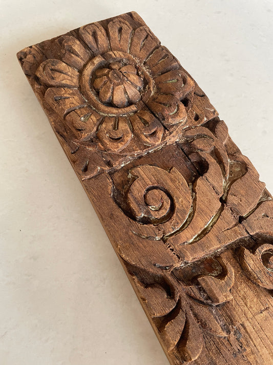 Vintage Hand-Carved Floral Architectural Wooden Wall Panel