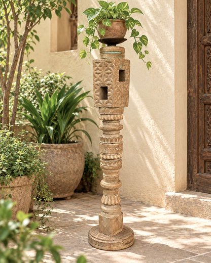 Vintage Hand-Carved Wooden Charpai Leg Candle Stand – Bleach Finish
