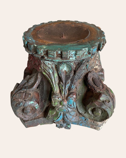 Vintage Hand-Carved Wooden Pillar Base Candle Holders / Plant Holders – Set of 2