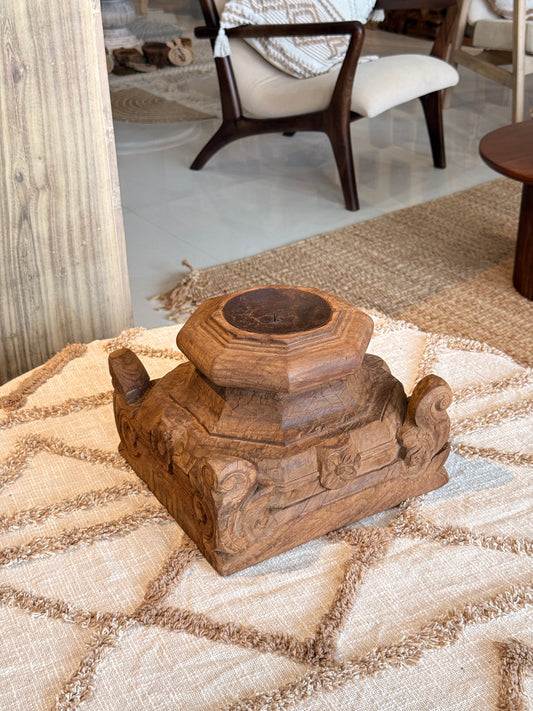 Hand-Carved Gujarat Pillar Base Candle Stand