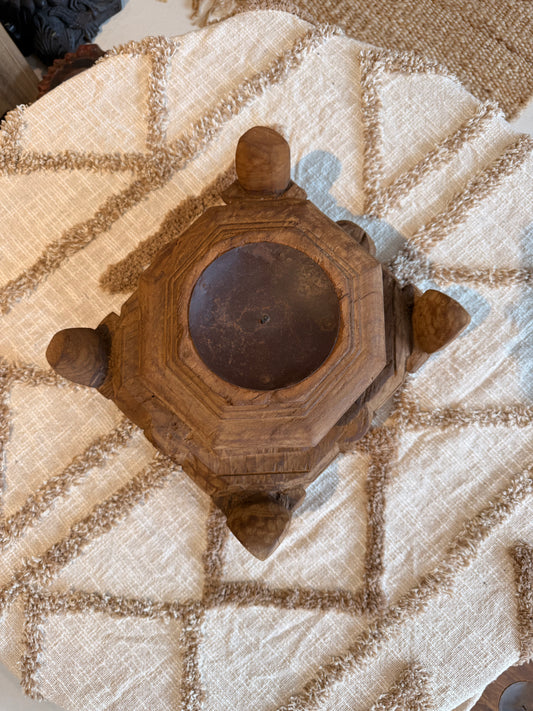 Hand-Carved Gujarat Pillar Base Candle Stand