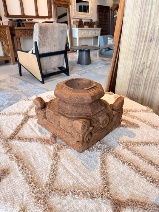 Hand-Carved Gujarat Pillar Base Candle Stand