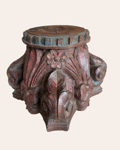 Vintage Hand-Carved Wooden Pillar Base Candle Holders / Plant Holders – Set of 2