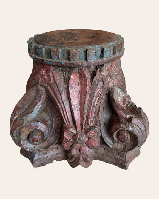 Vintage Hand-Carved Wooden Pillar Base Candle Holders / Plant Holders – Set of 2