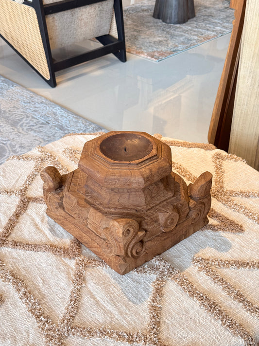 Hand-Carved Gujarat Pillar Base Candle Stand