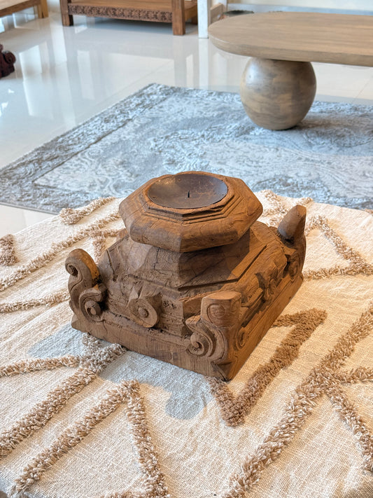 Hand-Carved Gujarat Pillar Base Candle Stand