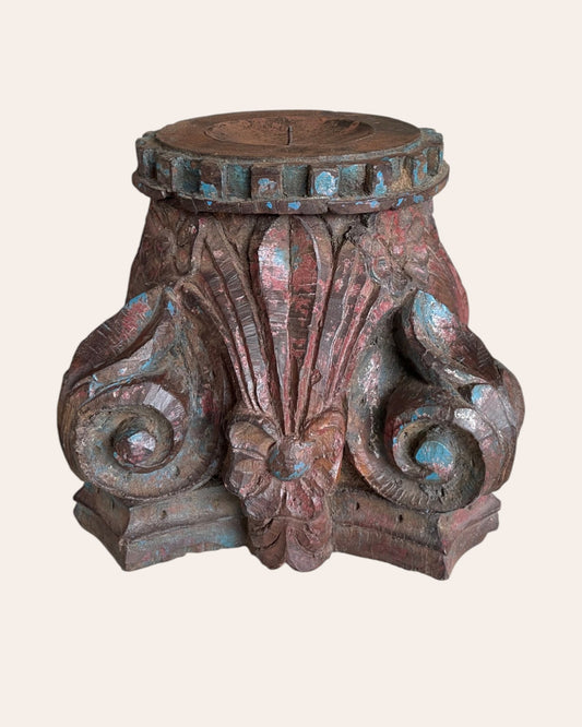 Vintage Hand-Carved Wooden Pillar Base Candle Holders / Plant Holders – Set of 2