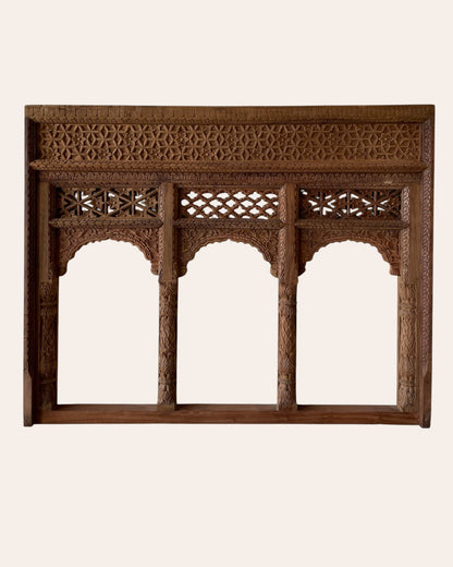 Vintage Hand-Carved Triple Arch Window / Triple Arch / Jharokha Window