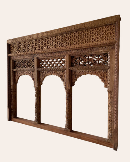 Vintage Hand-Carved Triple Arch Window / Triple Arch / Jharokha Window