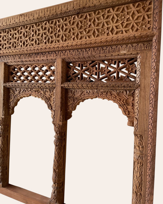 Vintage Hand-Carved Triple Arch Window / Triple Arch / Jharokha Window