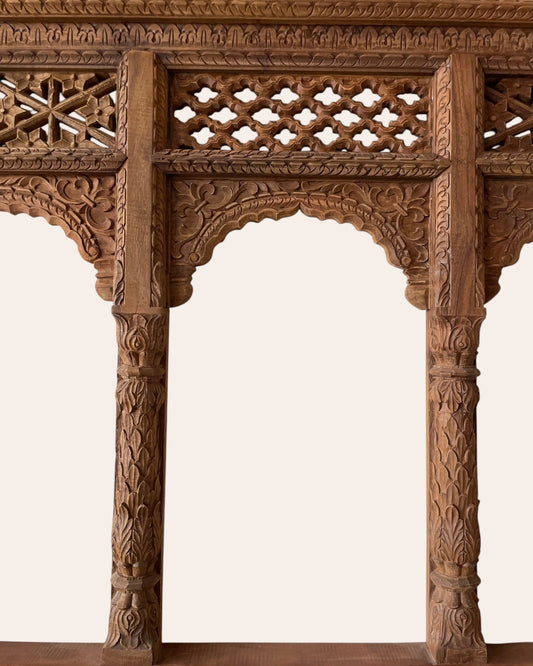 Vintage Hand-Carved Triple Arch Window / Triple Arch / Jharokha Window