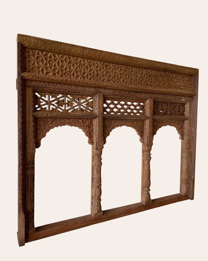 Vintage Hand-Carved Triple Arch Window / Triple Arch / Jharokha Window